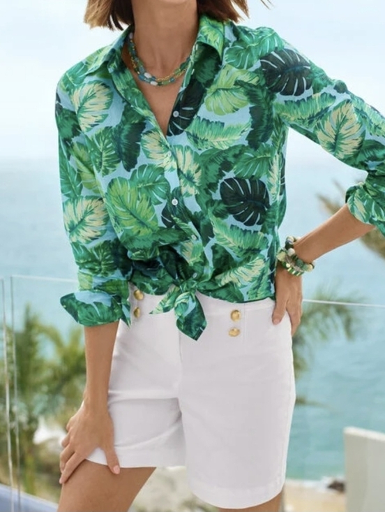 Talbots Tops - Talbots Modern Classic Isle Fronds Palm Leaf Long Sleeve Cotton Button Up Shirt‎